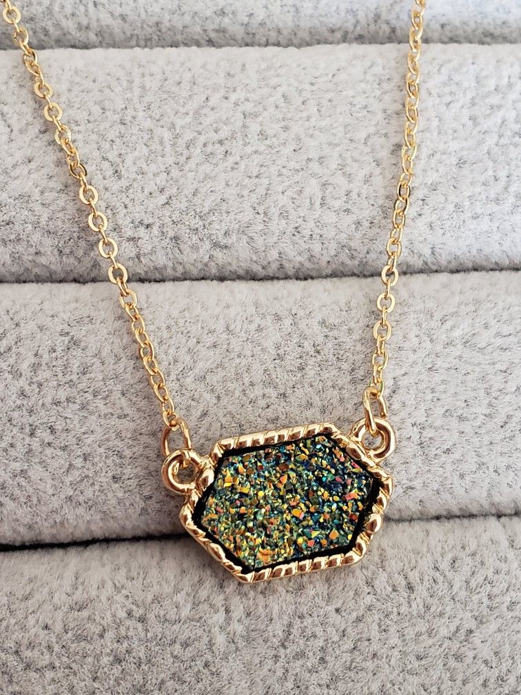 Necklace Qith Hexagon Pendant 19 Inches Long