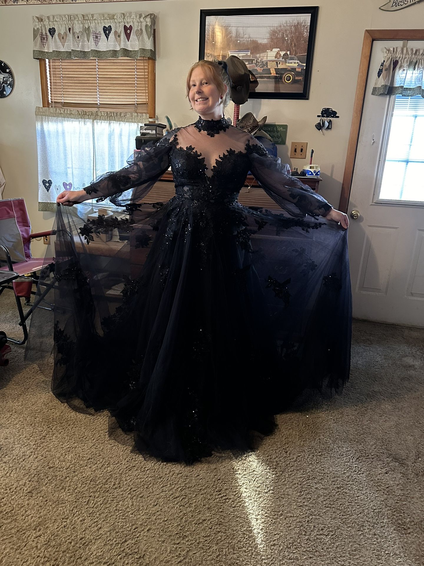 BLACK A-Line Court Train Lace Tulle Wedding Dress CALEIGH