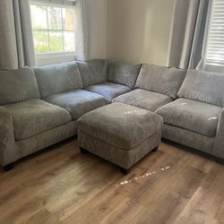 Grey Corduroy Sectional Couch 