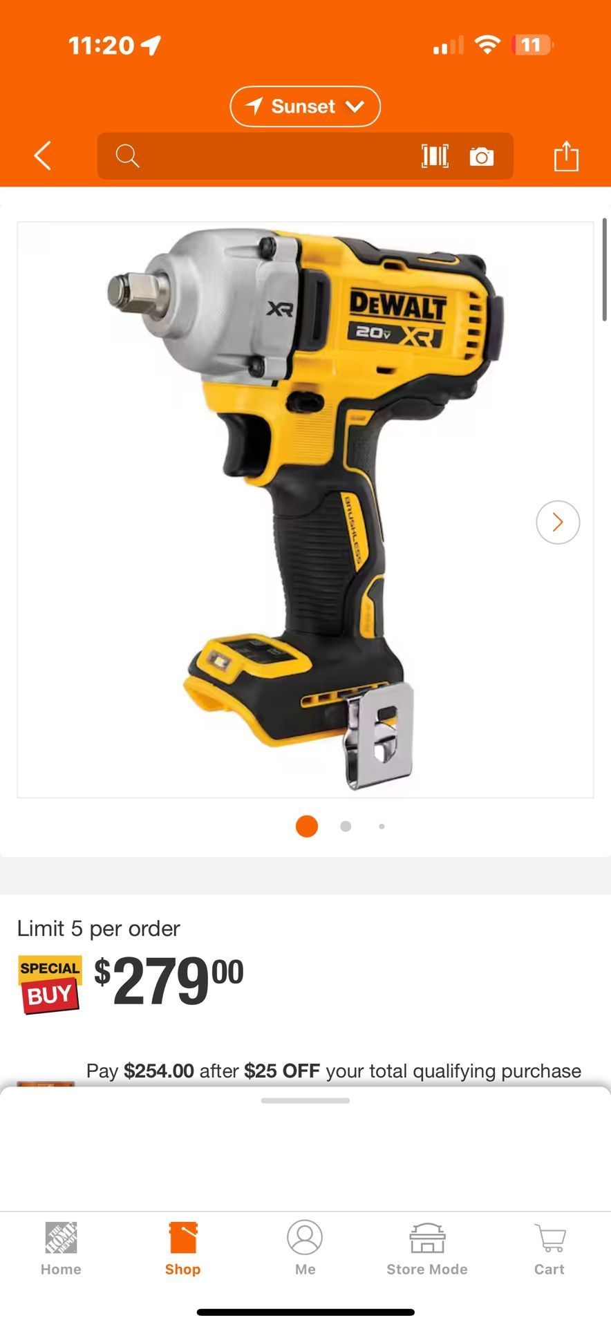 Dewalt 20V MAX XR Cordless 1/2 in. Impact Wrench