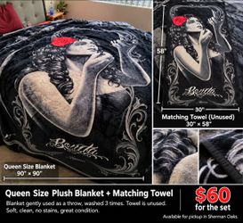 Queen Size Plush Blanket + Matching Towel – $60 OBO