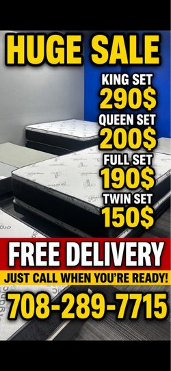 Huge sale for Mattress And Box Twin size #mattress and box 150.$ full 190$ Queen 200$ king 290$. free delivery free set up 708….289…7715… cash or Zell