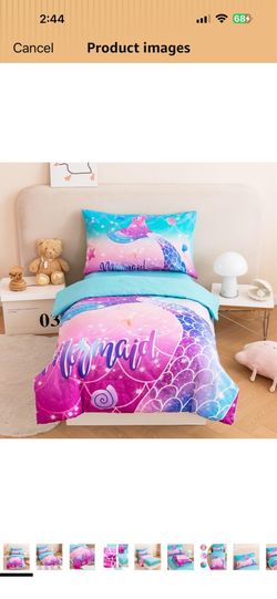Toddler Bedding Sets for Girls 4 Pcs Mermaid Tail Toddler Comforter Set Pink Turquoise Gradient Rainbow Colorful Toddler Bedding for Girl Bed, Pink Bl
