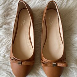 Tan Brown Bow Ballet Flats Size 7 New 