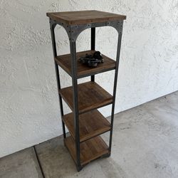 Rustic 5-Tier Corner Shelf Stand Wood and Metal 