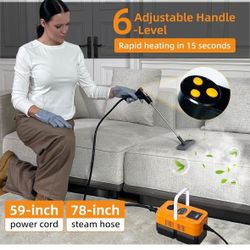 Pressurized Handheld Steam Cleaner, High Pressure Steam Cleaner for Home, 6 Level Adjustable Handle, 15 Second Heat-up and 40.58 oz Tank, Portable Ste