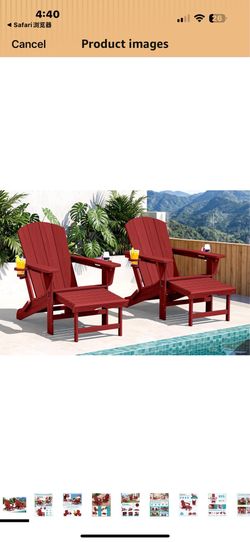 New in box SERWALL Folding Adjustable Adirondack Chairs with Footrest Set of 2, HDPE Outdoor Chair with Dual Cup Holders, All Weather Adirondack Chair