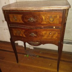 Antique Marquetry Marble Top  Side Table 19th Century French