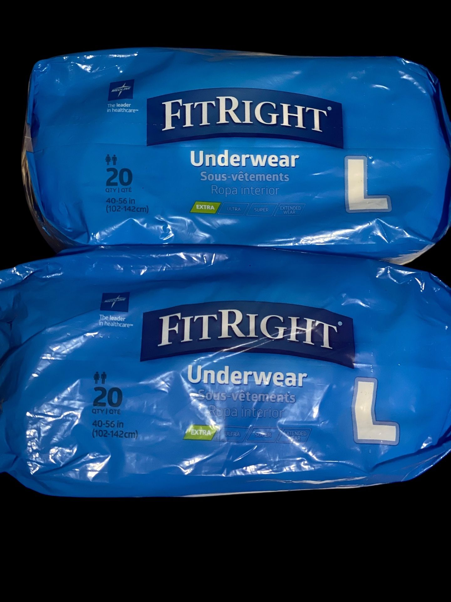 Two Packages Of Large Fitright Protective Underwear, Large 40”-56”