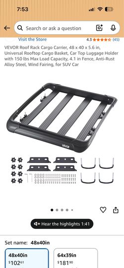 VEVOR Roof Rack Cargo Carrier, Universal Rooftop Basket