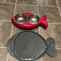 Pet Bowls With Mat Fish Shaped 