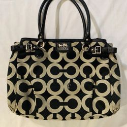 Coach Signature Canvas Black Gray Shoulder Tote Handbag