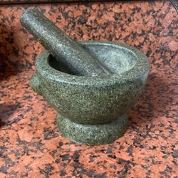 Vintage Mid Century Large Green Granite Pestle & Mortar,weight 9 Lb.
