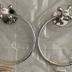 Brand New Ceramic Hot and Cold antique style Towel Rings