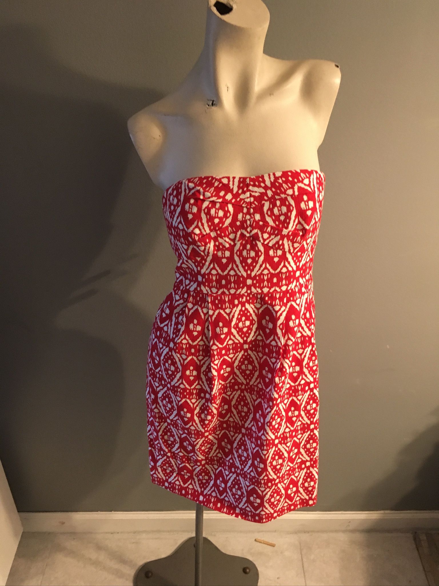 J CREW  100% Cotton Red & White Strapless Dress Size 10