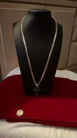 Brand New Boutique Gold Filled Cuban Set – Emerald Green CZ Crystal Cross & 18K/14K Tone