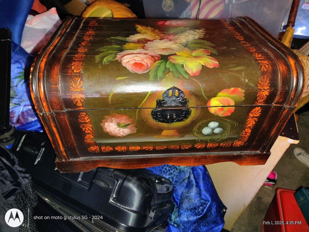 Antique Steel Boxes W Flowers Painted On