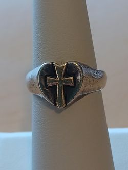 Vintage Retired James Avery Sterling Silver 14k Gold Cross Heart Ring Women's Size 7