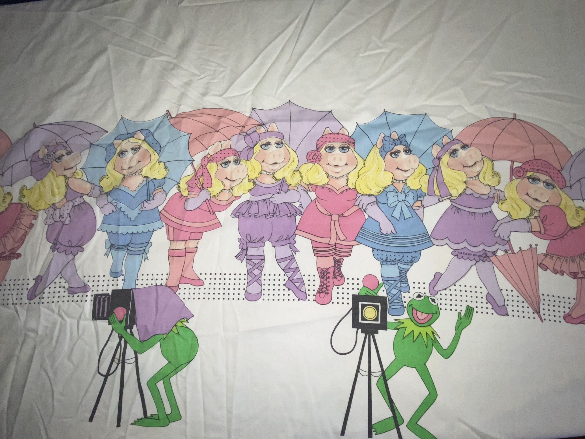 1980 Lady Pepperell Non Iron Muslin Twin Flat Sheet 66 x 96" Kermit Piggy RARE