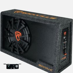 RVS12A 12" Slim Vented Powered Car Subwoofer Enclosure, 1400 Watts Black