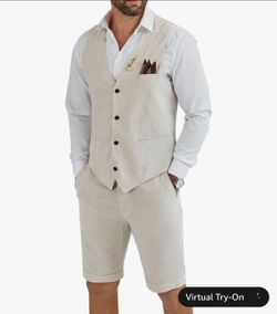 Tiefony Men's Linen 2 Piece Suit (M), Off-white