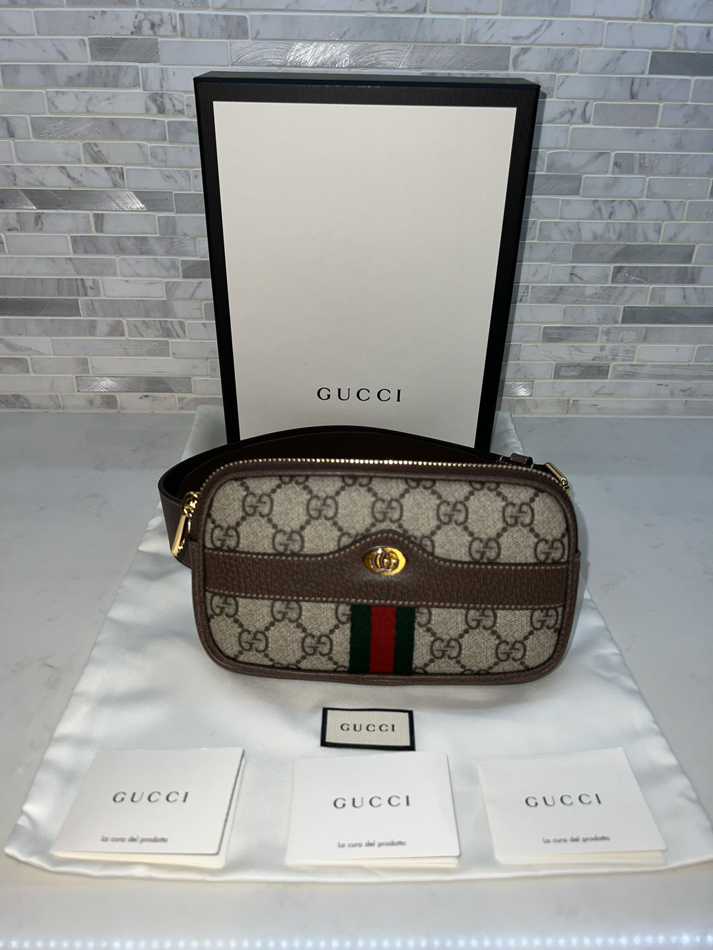 Gucci Ophidia GG Supreme Canvas Web Belt Bag Brown 519308 size 85