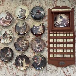 RARE Norman Rockwell American Mid-Century Porcelain Plate and Tile Wooden Wall Calendar