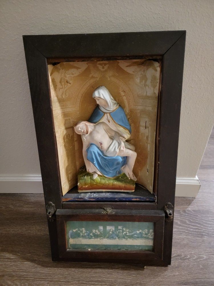 Antique Last Rites Sick Call Religious Catholic Box Shadow Pieta