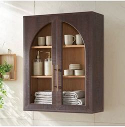 Bathroom Wall Cabinet, 23.5×31.4'' Storage Cabinet, Arched Cabinet Wall Mount with Adjustable Shelf & Glass Doors, Medicine Cabinet for Laundry Room, 