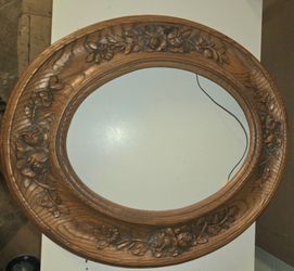 Vintage Hand-Carved Oval Wood Frame – Ornate Rose & Floral Motif 20x17