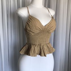 Brown Ruffle Smocked Top Size M