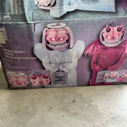 Home Accents Holiday Home Depot Halloween Animated LED 3 ft Good and Evil Pumpkin Twins