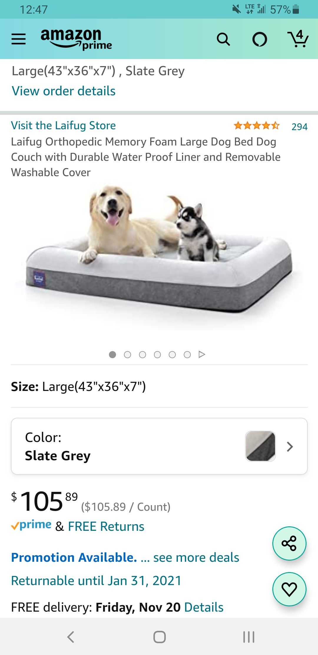 Laifug orthopedic memory foam dog bed (large)