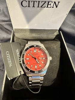 Citizen eco drive silver and orange men’s watch solar powered brand new