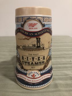 Vintage 1989 Miller highlife great American achievements river steamer Stein