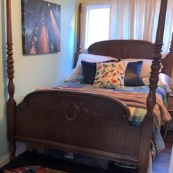 Vintage Queen Size Wooden Bed - 