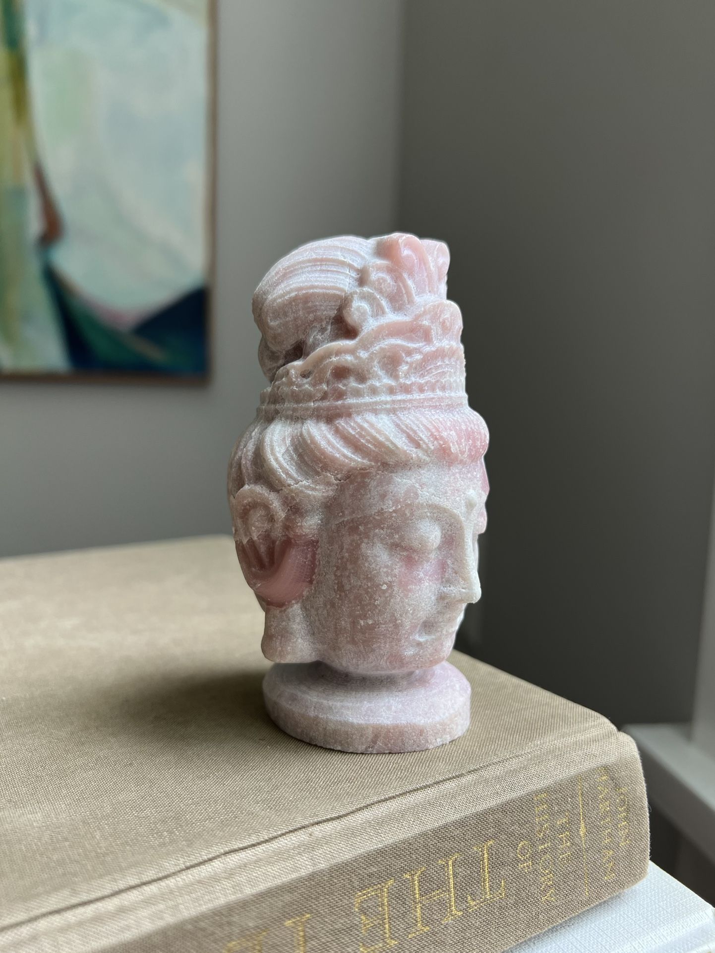 Pink Opal Buddah Carving ( firm on price )