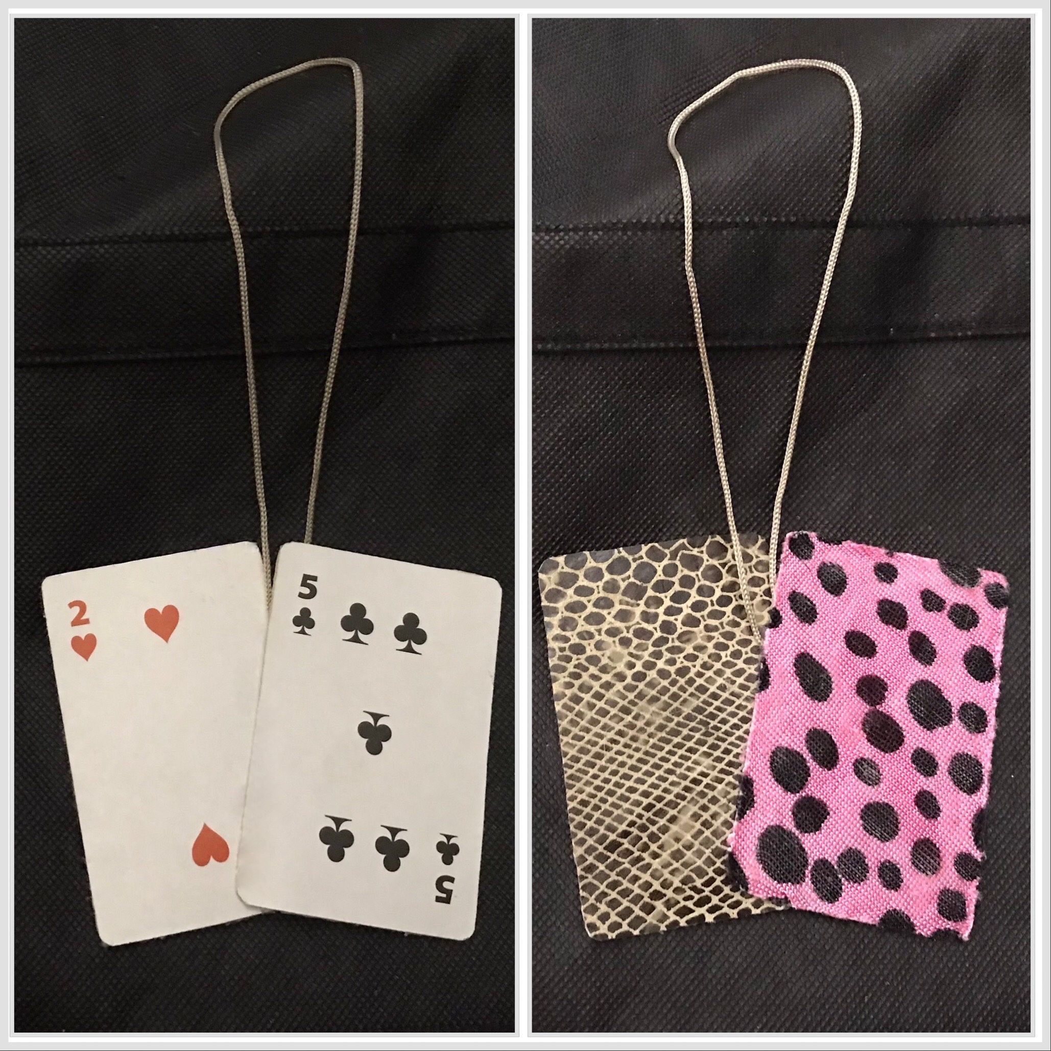 car ornament / pendant | polka dot & rept print | vegan leather & fabric