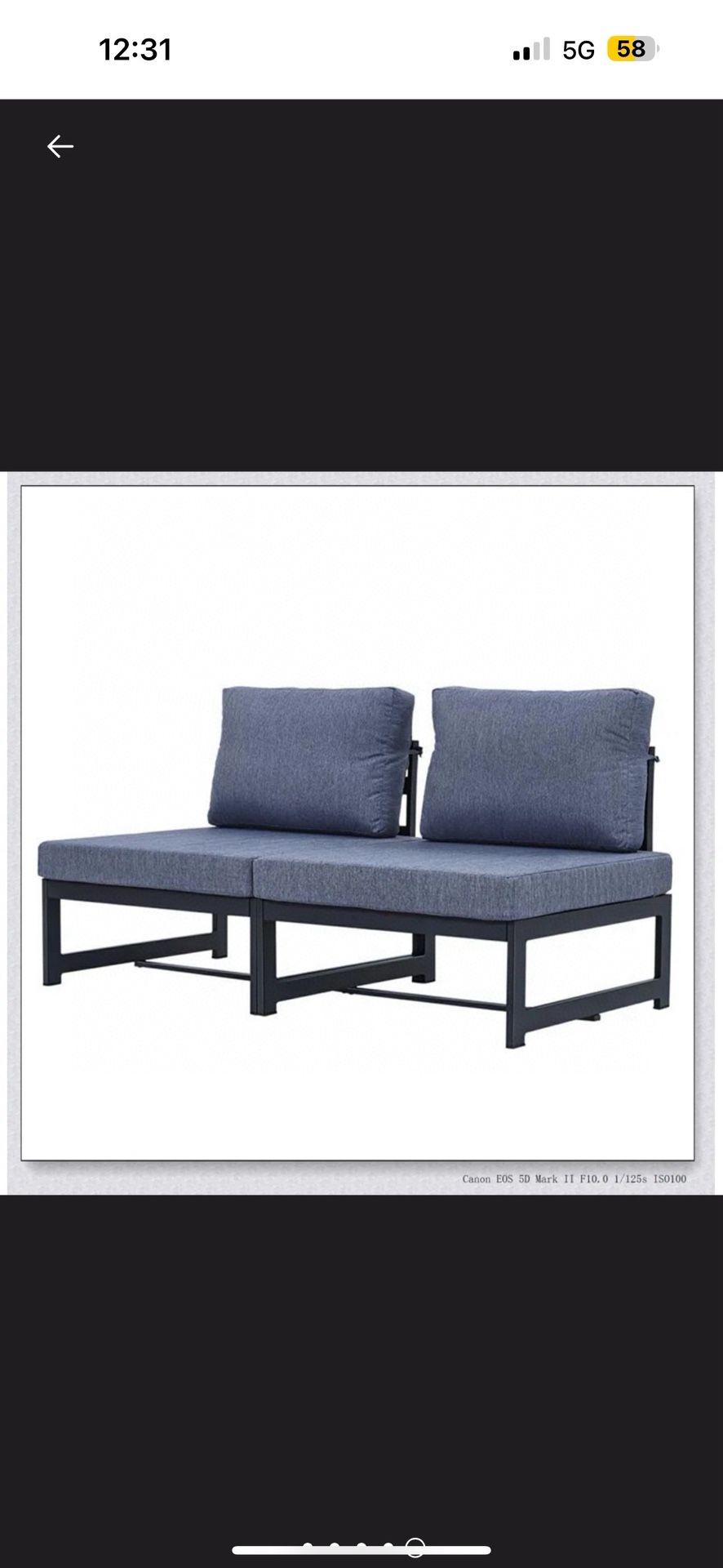 Outdoor Modular Chairs (Set of 2) Modern minimalist armless sofa chairs with aluminum frame and waterproof blue cushions — sturdy, durable, comfortabl