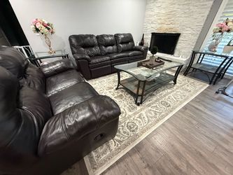 Dark Brown Leather Reclining Sofa Set and Coffee table set