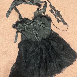 New large black dolls kill lace goth gothic dress costume corset Victorian mask