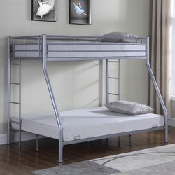 BUNK BED IN SILVER METAL TWIN OVER FULL