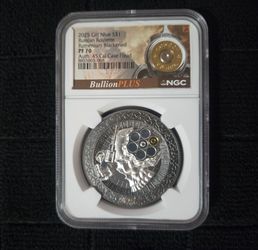 ​2025 Niue $1 Russian Roulette Gilt Ruthenium Blackened NGC PF 70  BullionPLUS .45 Cal Case