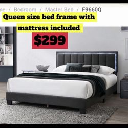 Queen Size Bed Frame With Pillow Top Mattress Included 