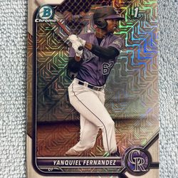 Yanquiel Fernandez Colorado Rockies 2022 Bowman Chrome Prospects 1st Bowman Mojo Refractor!