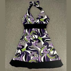 Speechless Fit & Flare Dress Halter V-Neck Medium Sleeveless Medium Black Purple