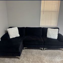 Casa Andrea Milano Modern Velvet Fabric Sectional Sofa, L- Shape Couch with Extra Wide Chaise Lounge