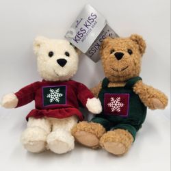Hallmark Plush Kiss Kissing Mistletoe Teddy Bears Magnetic Noses Christmas  NWT