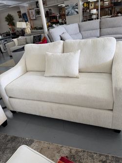 Cream Fabric Loveseat with Accent Pillows
