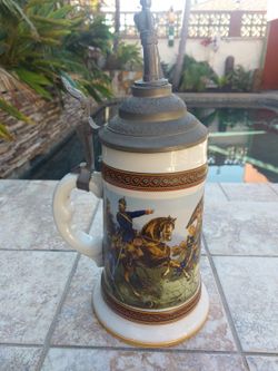 Vintage Porcelain Beer Stein/Pewter Lid